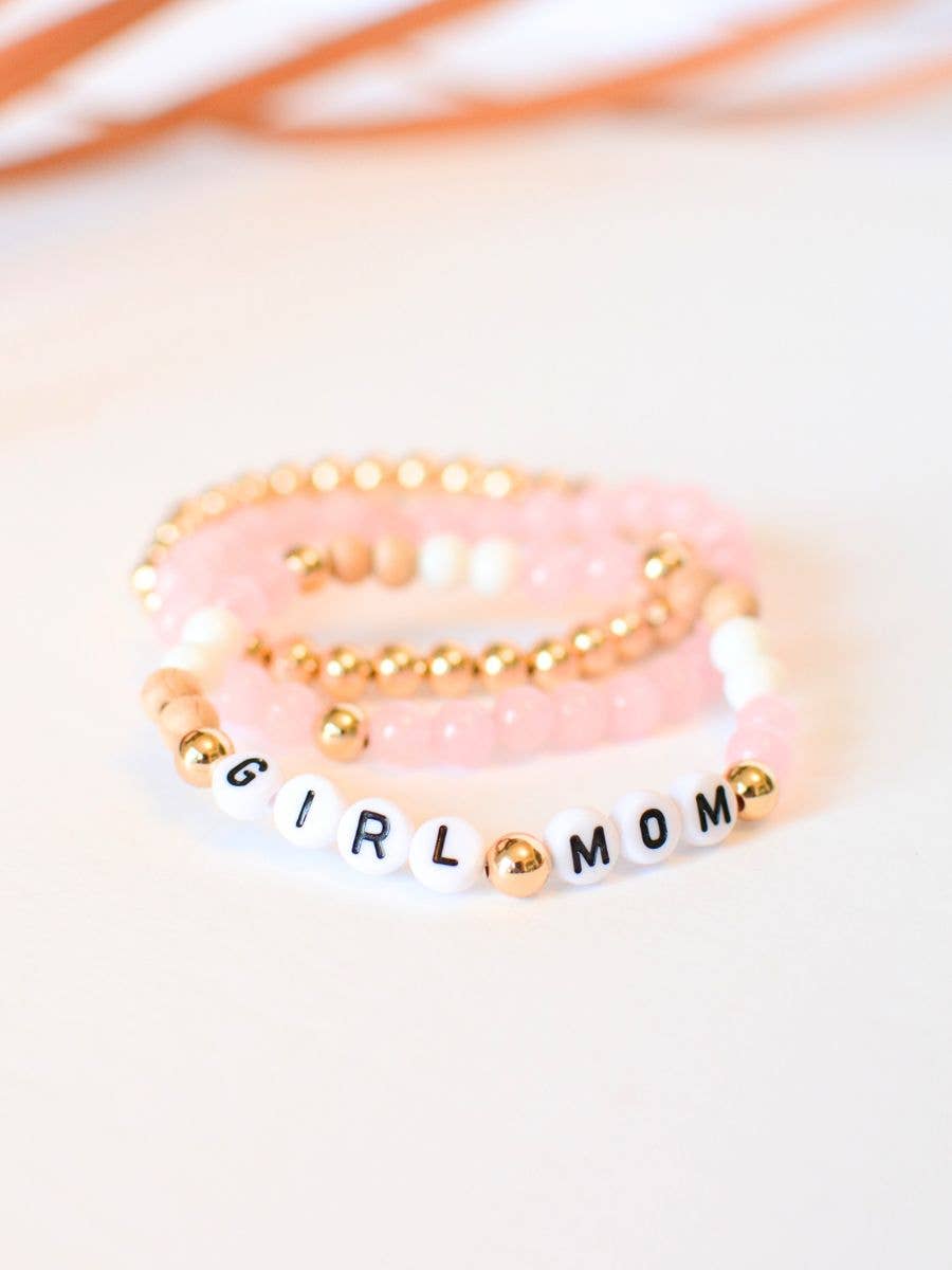 GIRL MOM Pink gold bracelet jewelry set thank you gift heart
