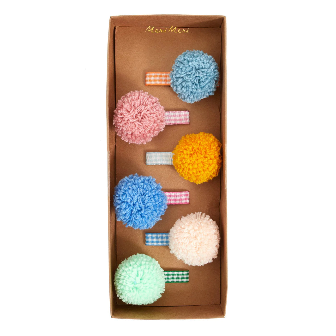 Pompom Gingham Hair Clips