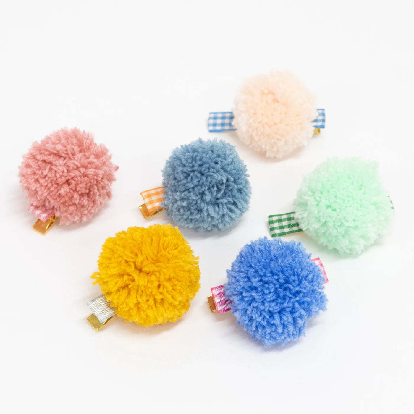 Pompom Gingham Hair Clips