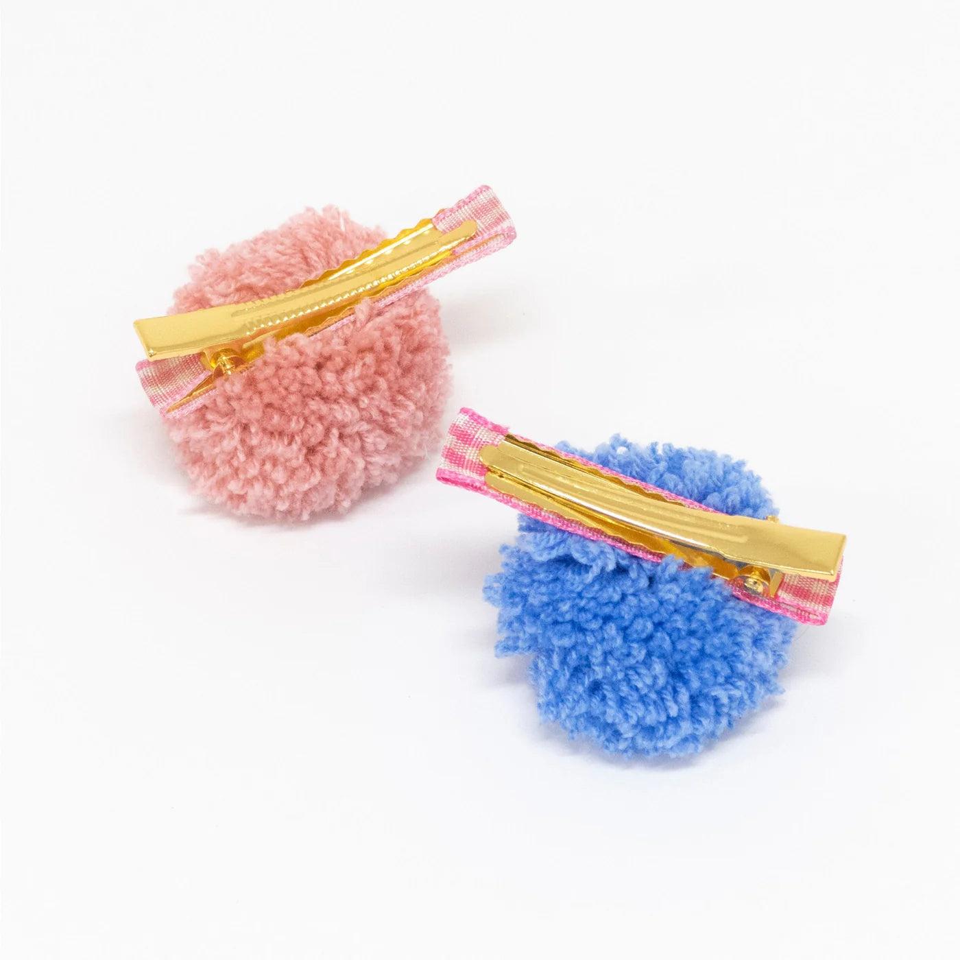 Pompom Gingham Hair Clips