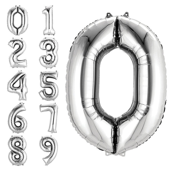Helium Foil Balloon- 34" Silver Numbers 0-9