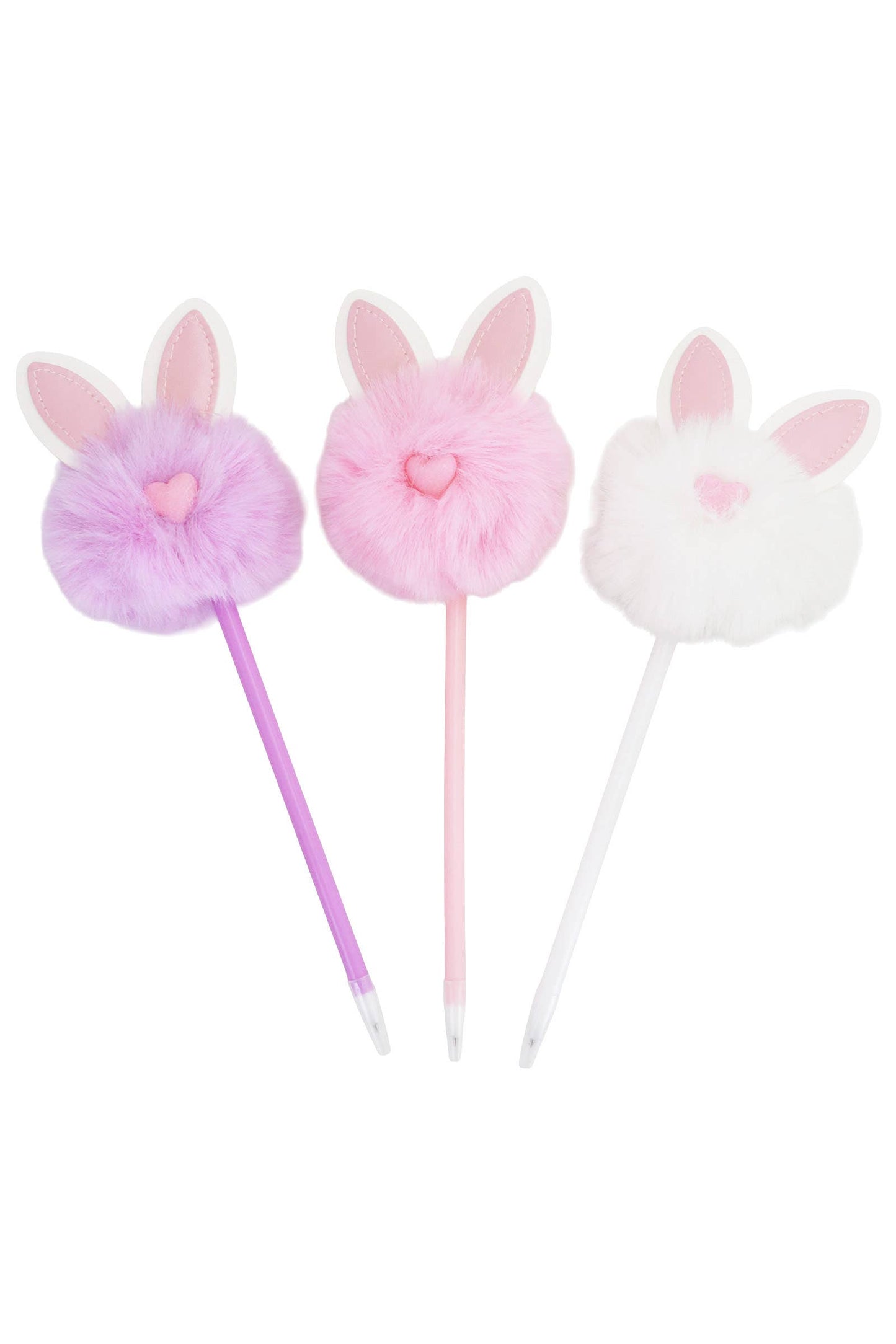 Bunny Vegan Leather Ears Pom Pom Pen Collection - 12 Pcs