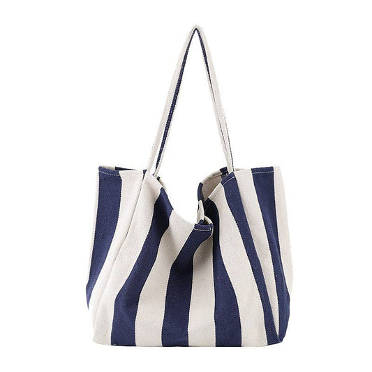Striped Tote-Navy