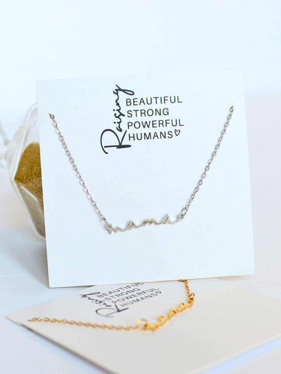 Mama necklace mom cursive word gift raising strong humans