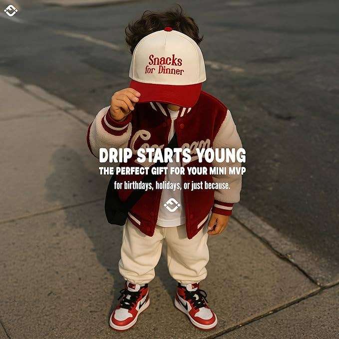Kid/Baby 2-Tone Cap: Snacks for Dinner- Red/Beige