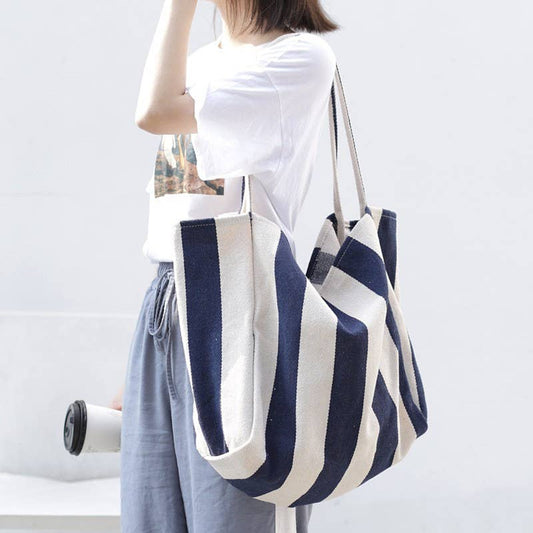 Striped Tote-Navy