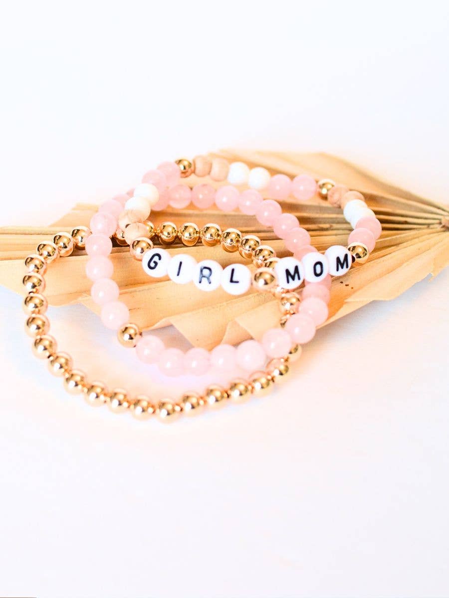 GIRL MOM Pink gold bracelet jewelry set thank you gift heart