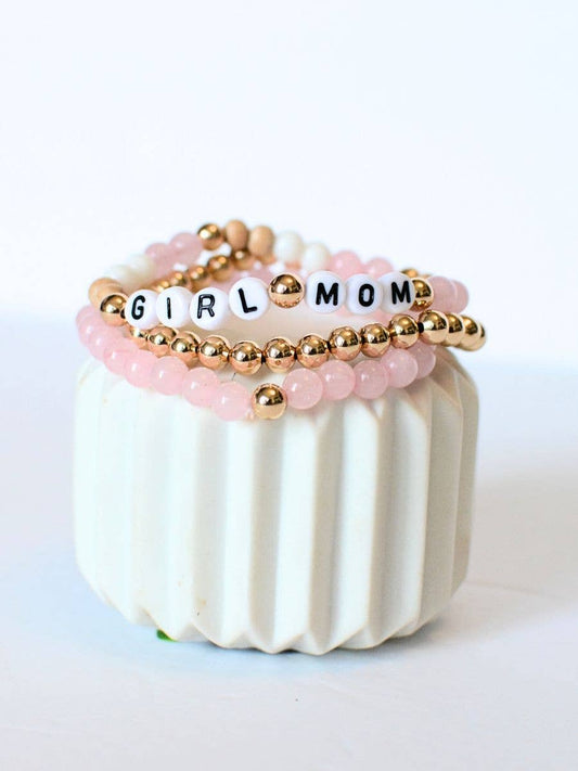 GIRL MOM Pink gold bracelet jewelry set thank you gift heart