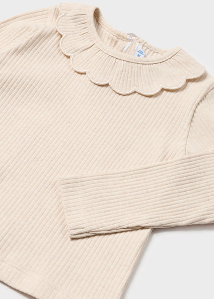 Ribbed Ruffle Neck T-Shirt