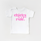 Chicks Rule Toddler and Youth Easter Shirt: Peach / Hot Pink / 4T