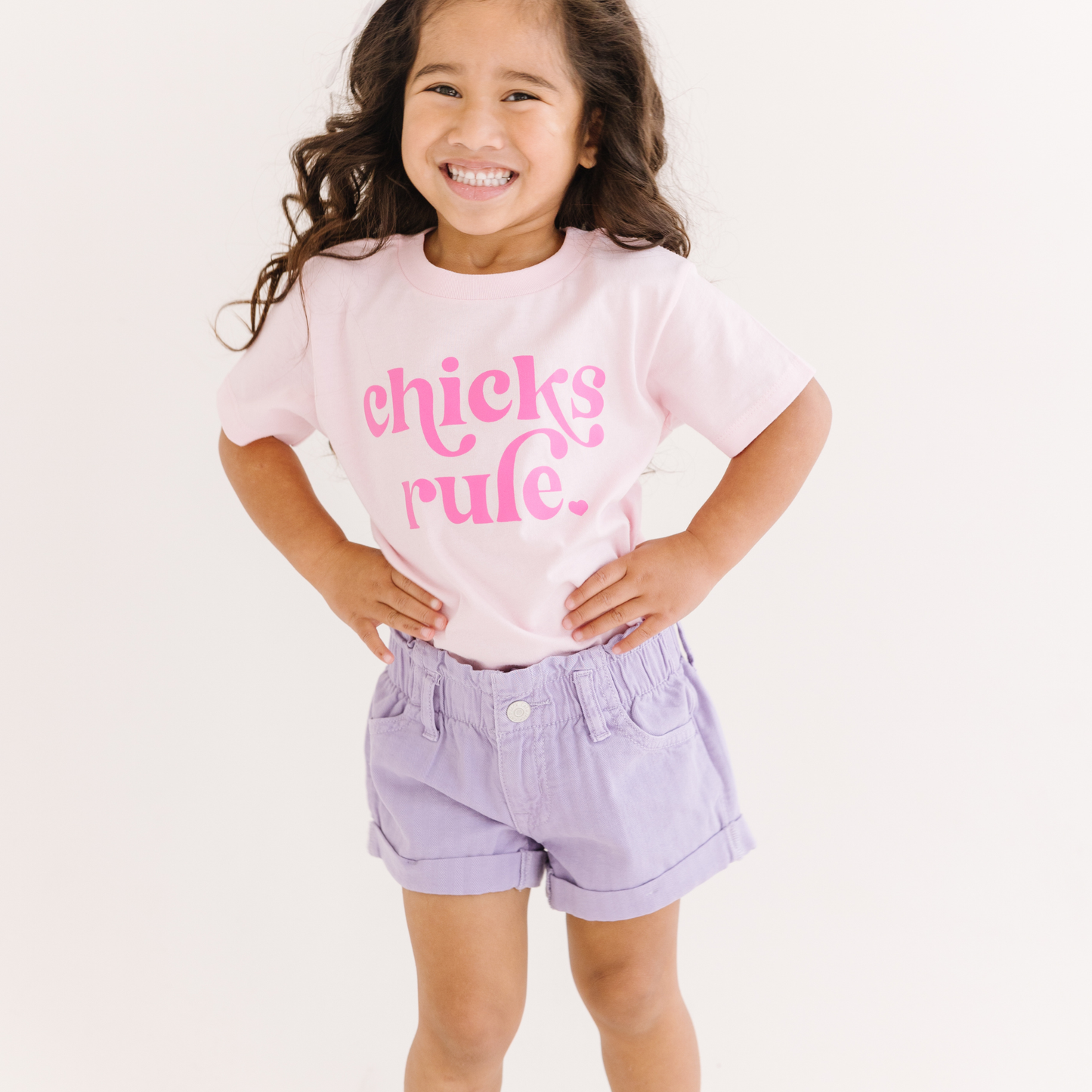 Chicks Rule Toddler and Youth Easter Shirt: Peach / Hot Pink / 5T