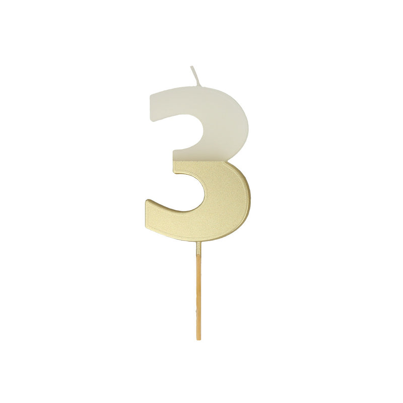 Meri Meri-Number 3 Candle - Gold Dipped