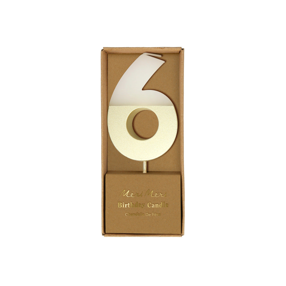 Meri Meri-Number 6 Candle - Gold Dipped