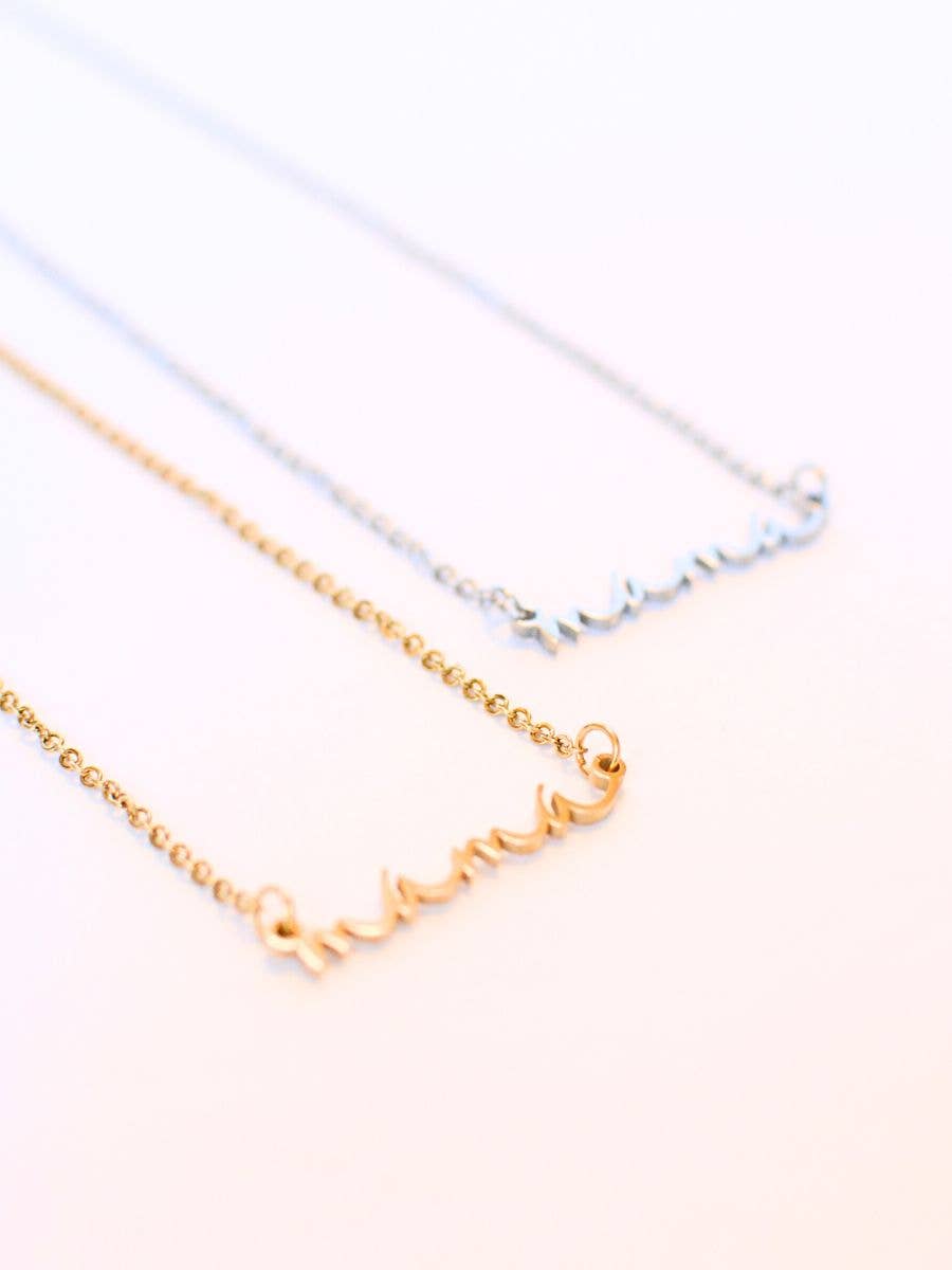 Mama necklace mom cursive word gift raising strong humans