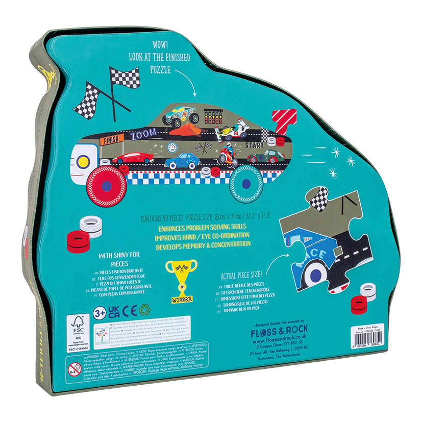 Cars 40pc "Racing Car" Shaped Jigsaw Puzzle with Shaped Box
