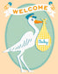 Vintage Stork Welcome Baby Card