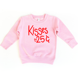 Kisses 25 Cents Kids Valentines Day Sweatshirt: Red / 3T