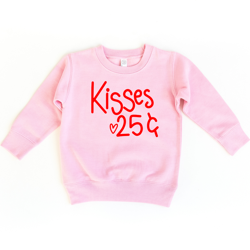 Kisses 25 Cents Kids Valentines Day Sweatshirt: Red / 5T