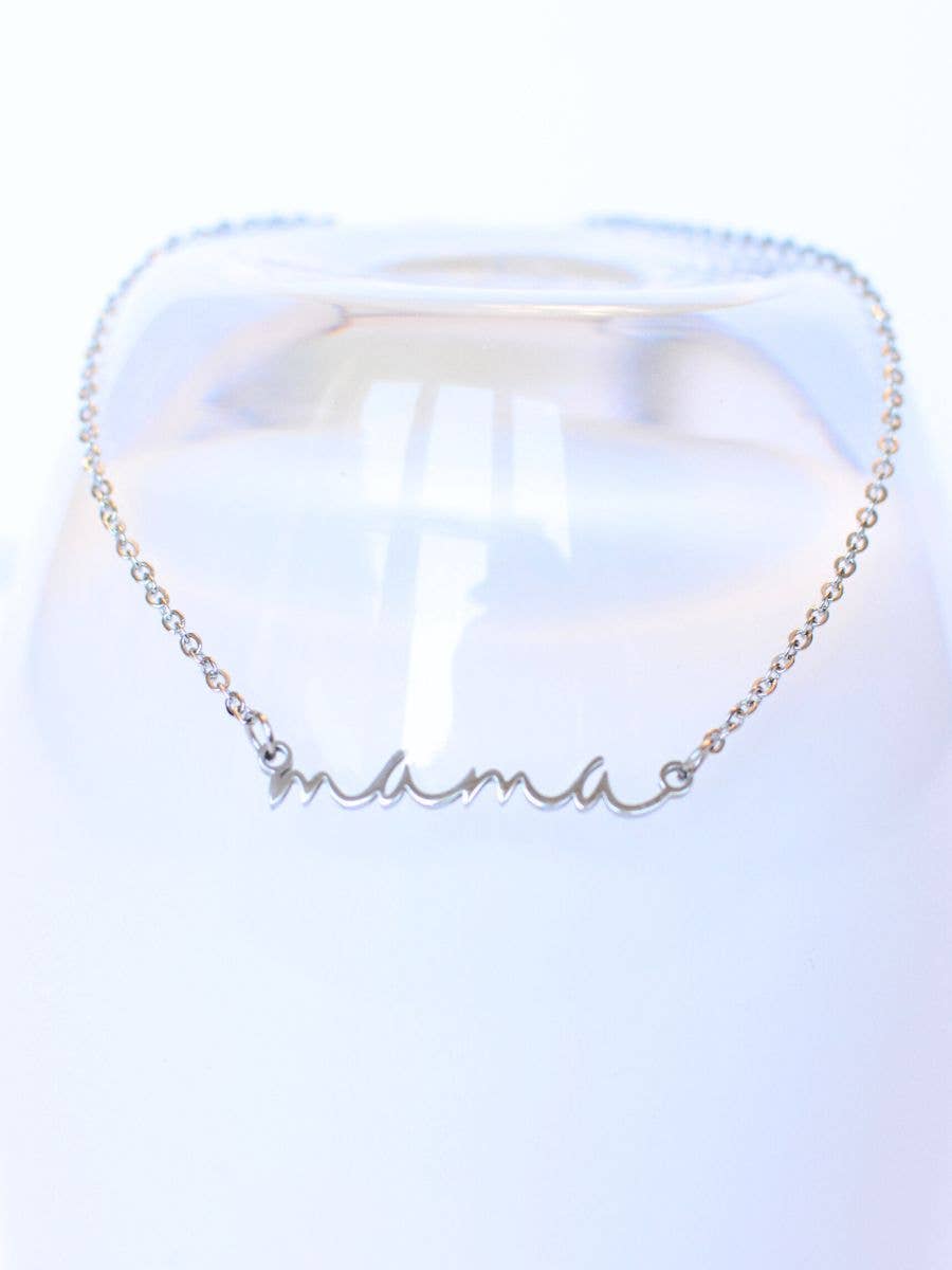 Mama necklace mom cursive word gift raising strong humans