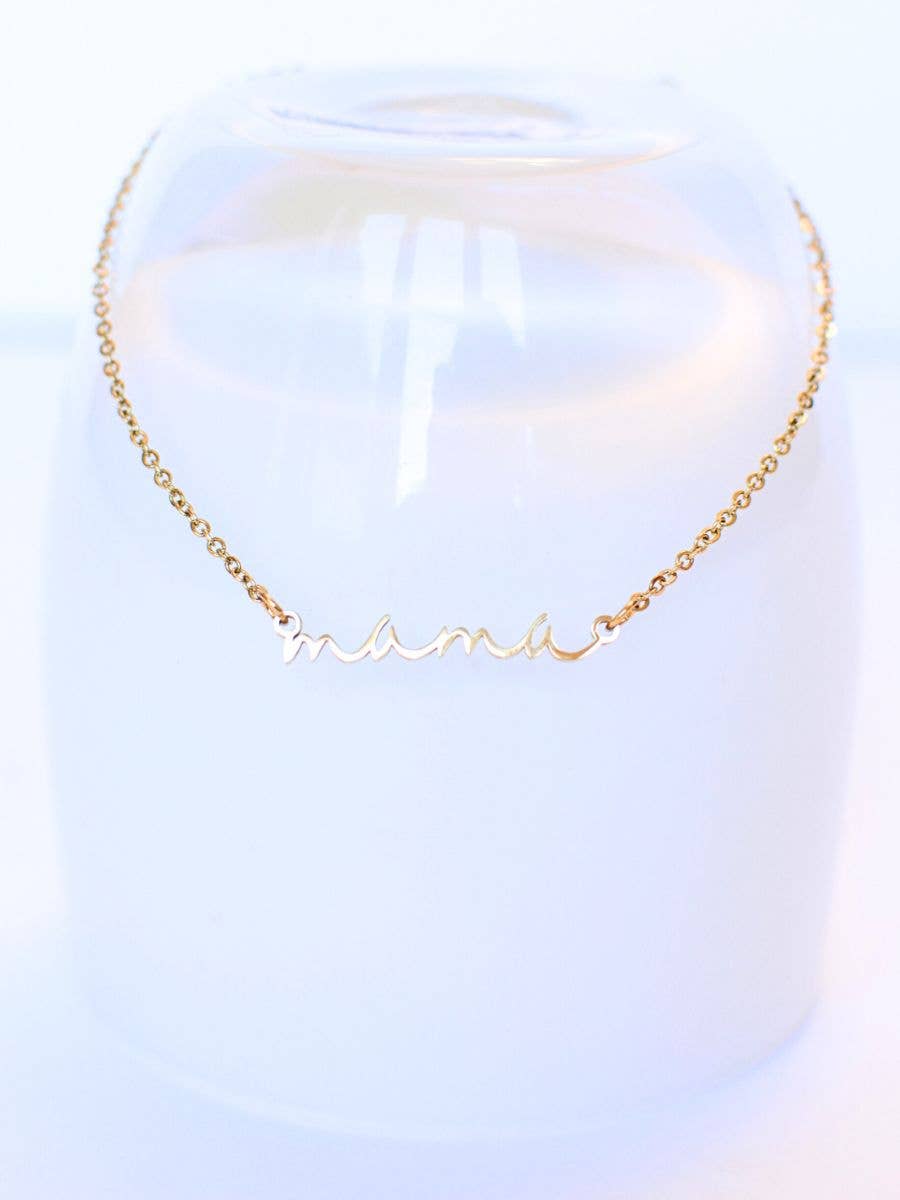 Mama necklace mom cursive word gift raising strong humans