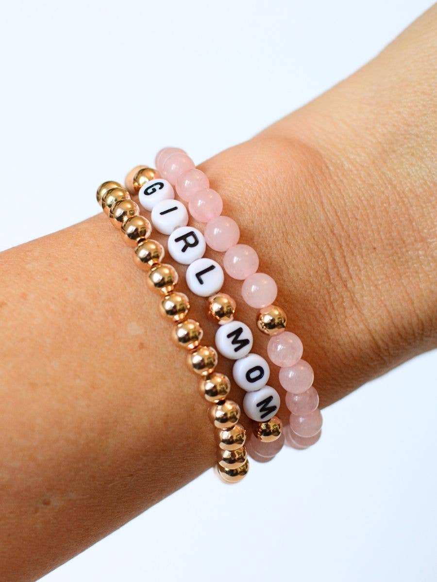 GIRL MOM Pink gold bracelet jewelry set thank you gift heart