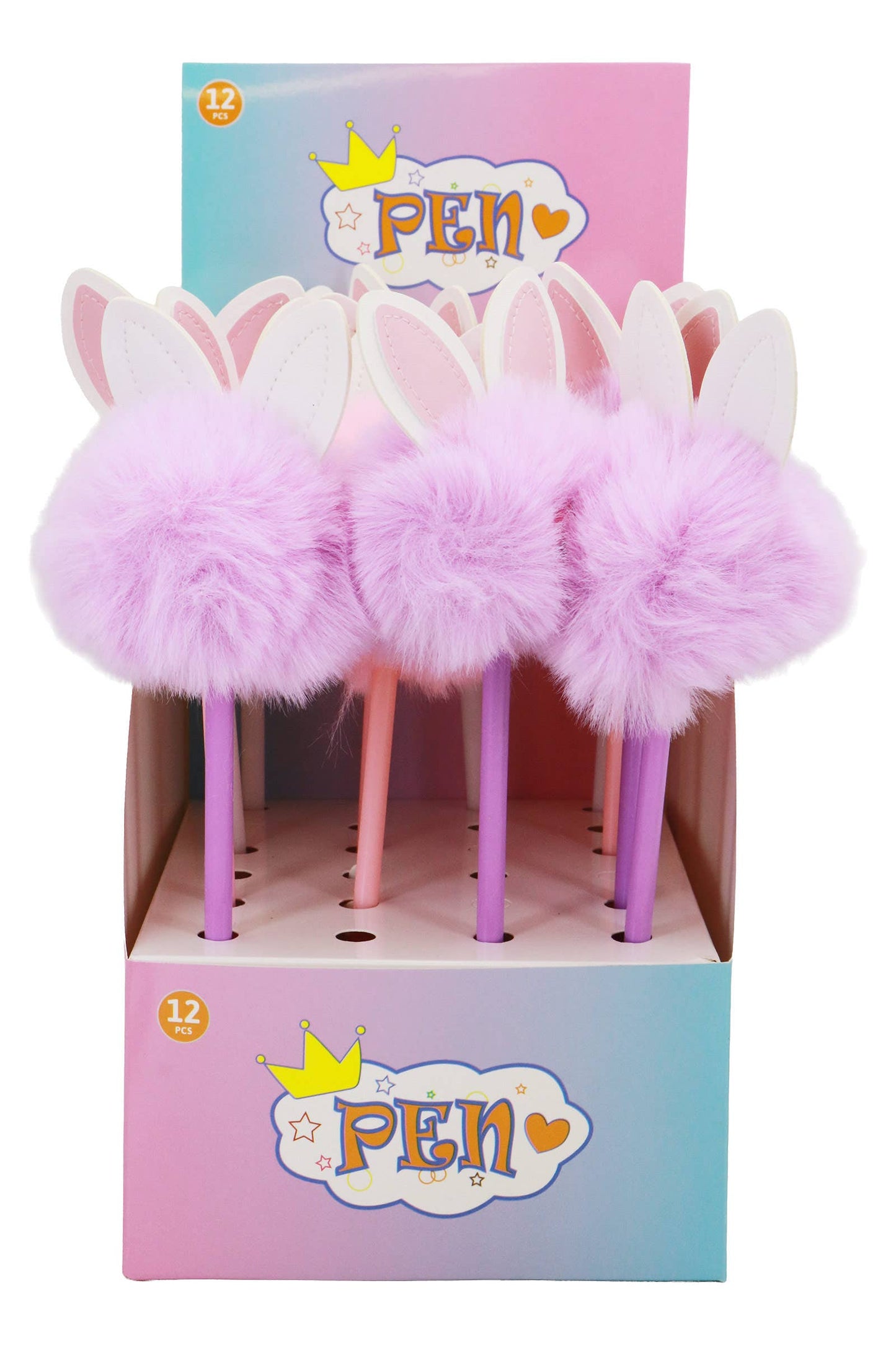 Bunny Vegan Leather Ears Pom Pom Pen Collection - 12 Pcs