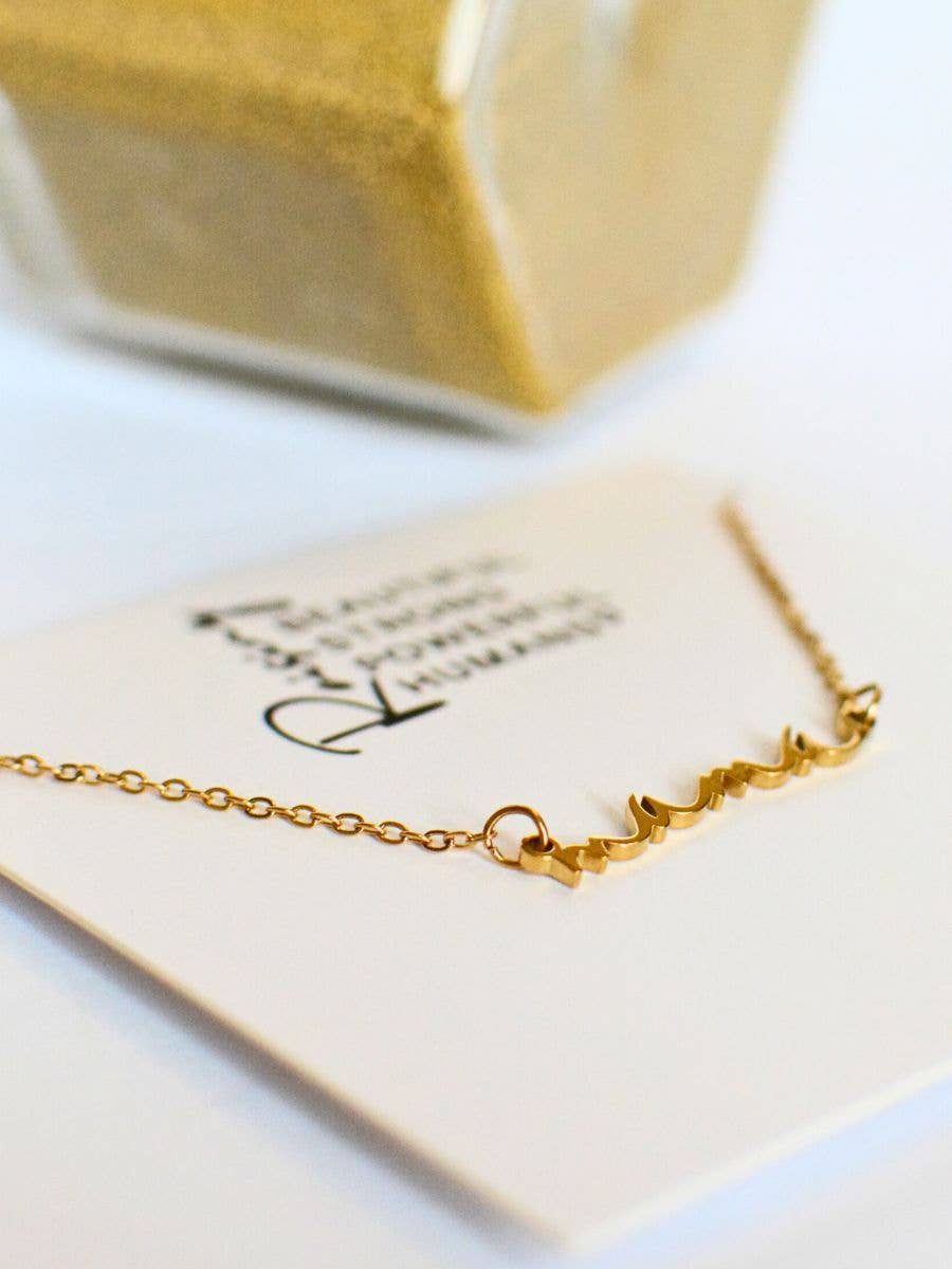 Mama necklace mom cursive word gift raising strong humans