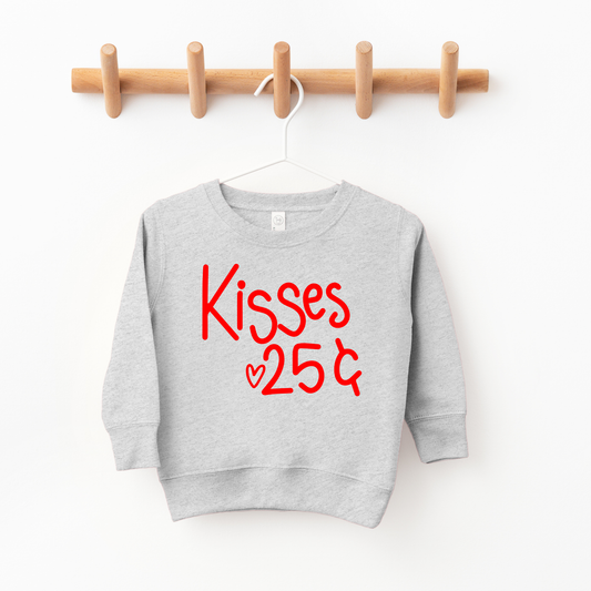 Kisses 25 Cents Kids Valentines Day Sweatshirt: Red / 3T