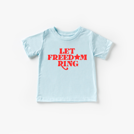 Let Freedom Ring. Toddler and Youth 4th of July Shirt: 2T / Ice Blue / Red