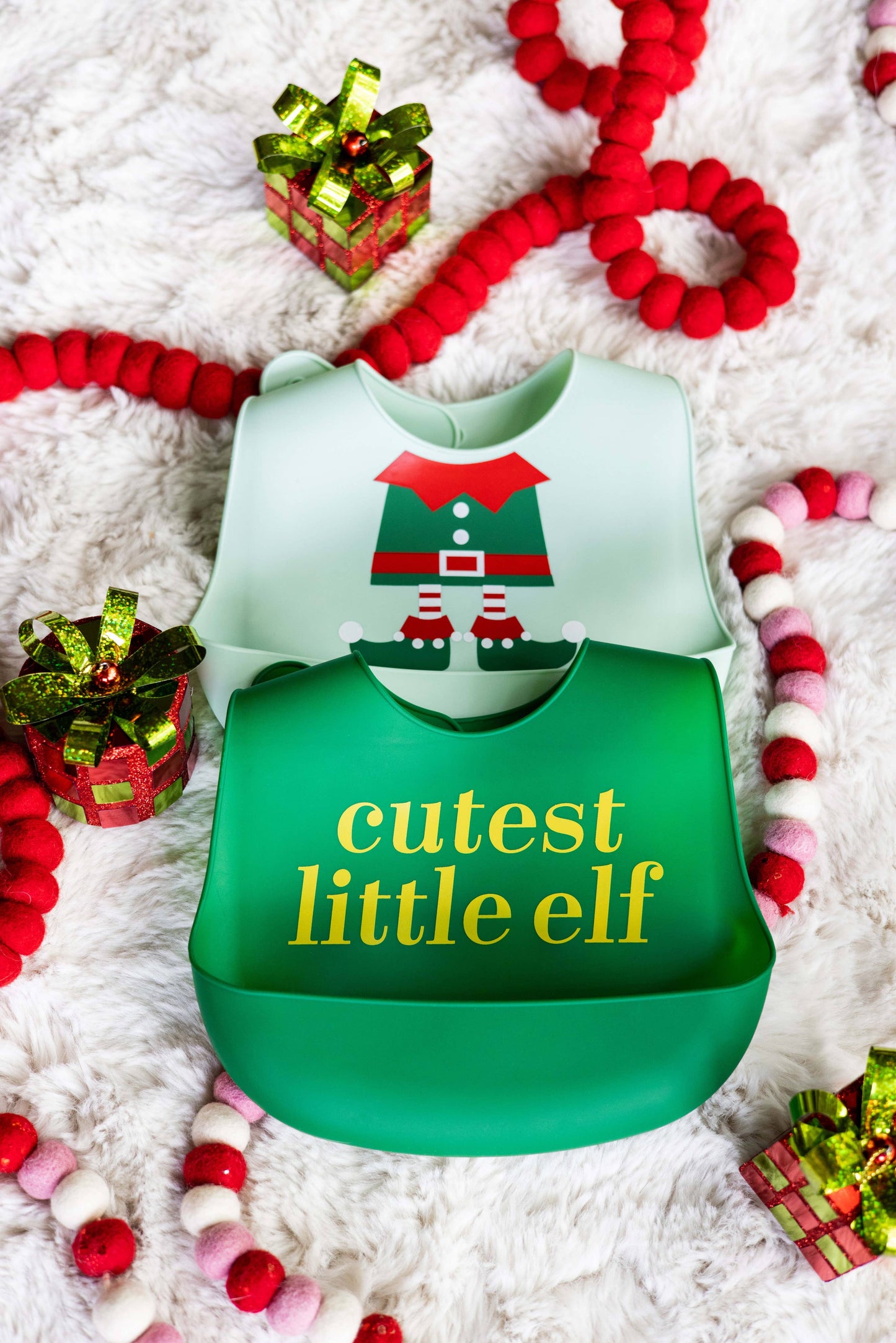 Christmas Elf Baby Silicone Bib Set