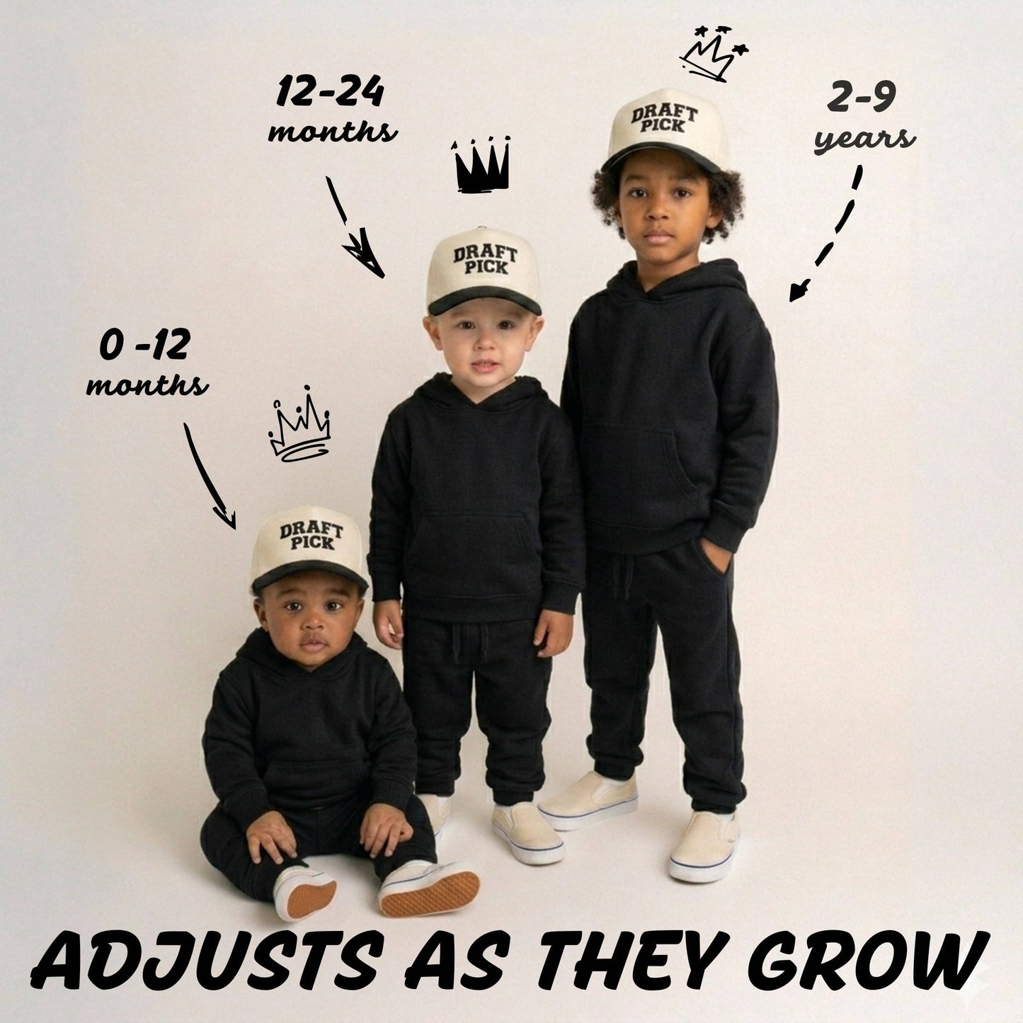 Kid/Baby 2-Tone Cap: Draft Pick - Black/Beige