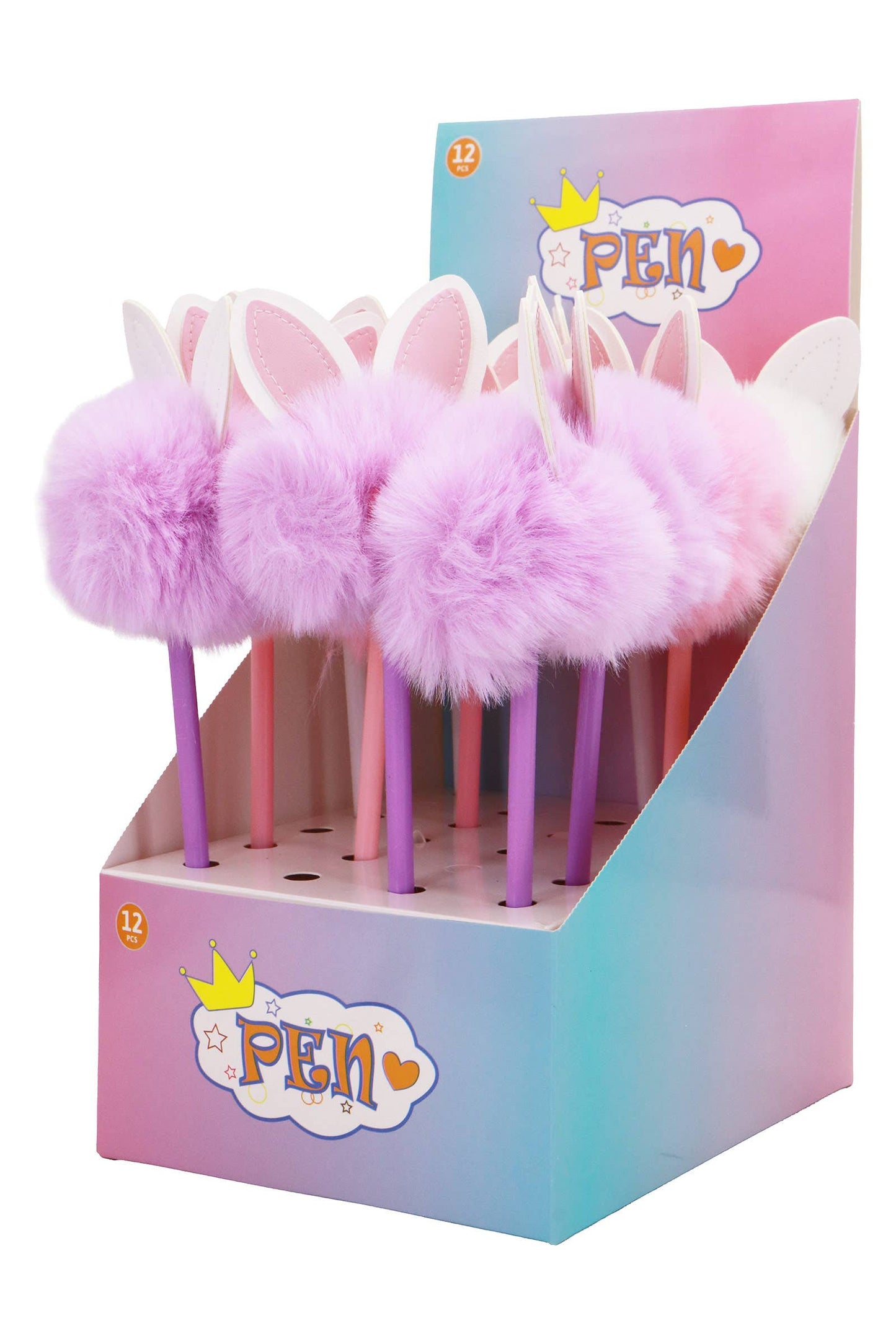 Bunny Vegan Leather Ears Pom Pom Pen Collection - 12 Pcs