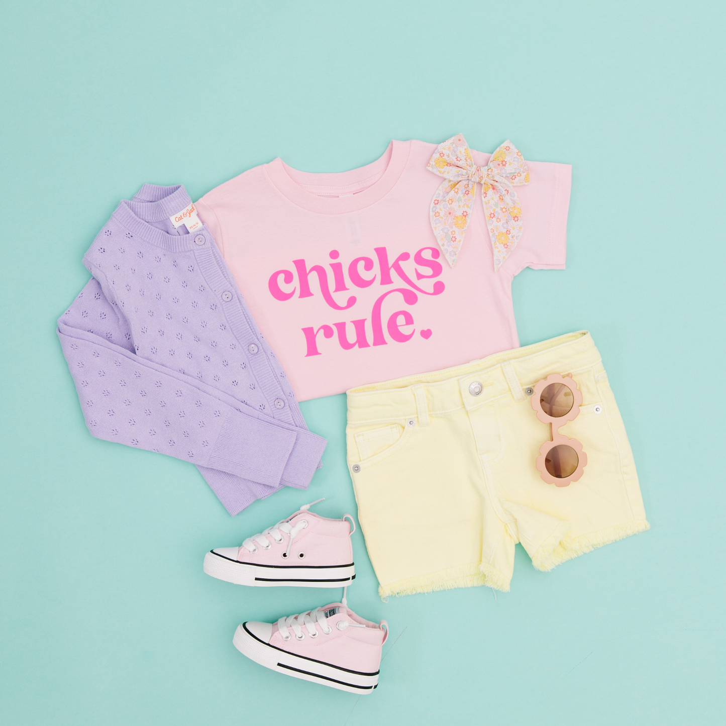 Chicks Rule Toddler and Youth Easter Shirt: Peach / Hot Pink / 4T