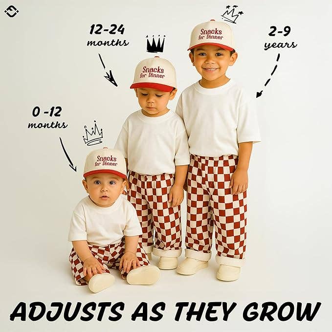 Kid/Baby 2-Tone Cap: Snacks for Dinner- Red/Beige