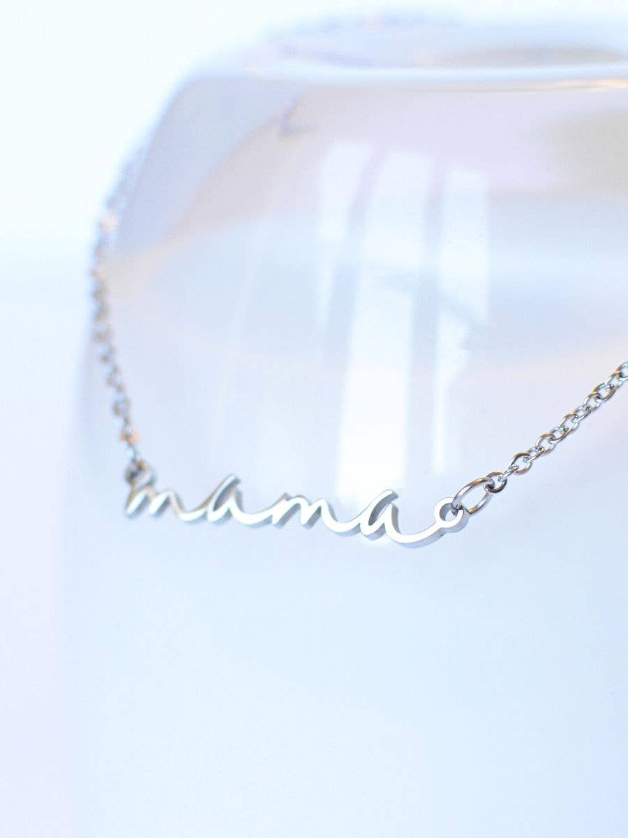 Mama necklace mom cursive word gift raising strong humans