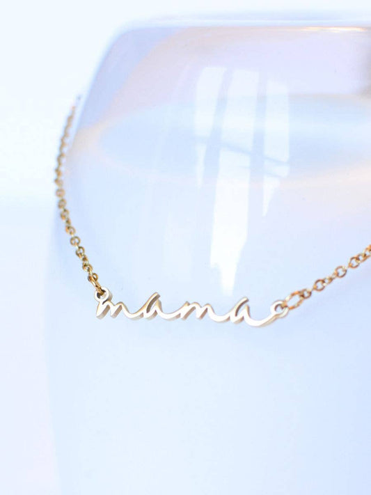 Mama necklace mom cursive word gift raising strong humans