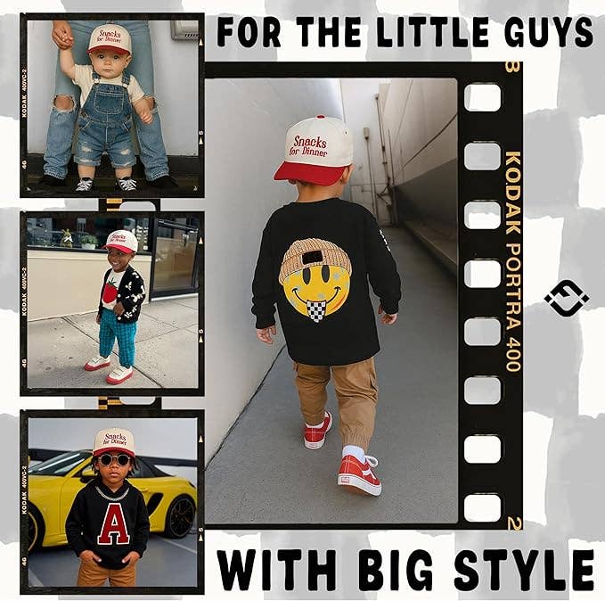 Kid/Baby 2-Tone Cap: Snacks for Dinner- Red/Beige
