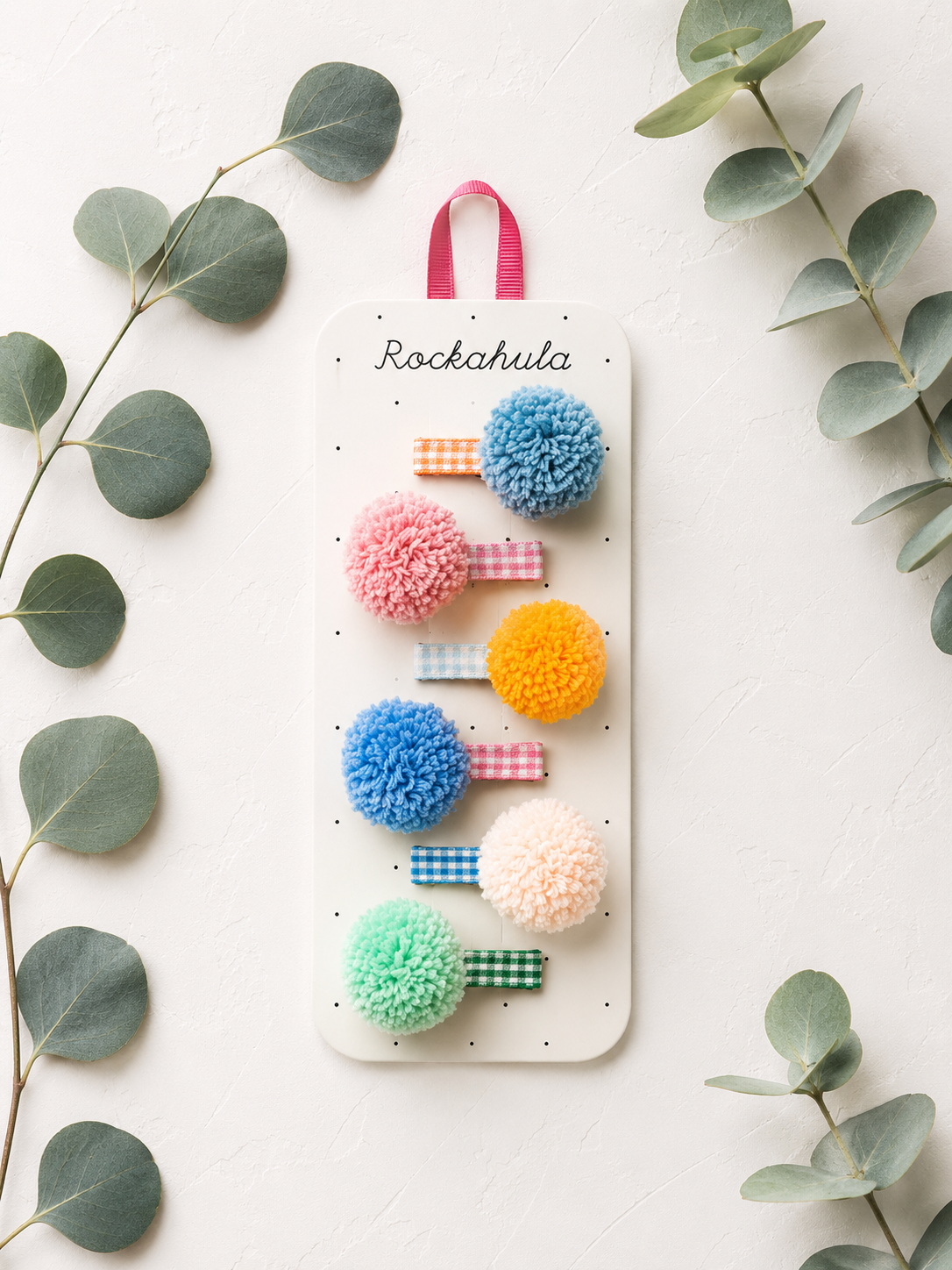 Pompom Gingham Hair Clips
