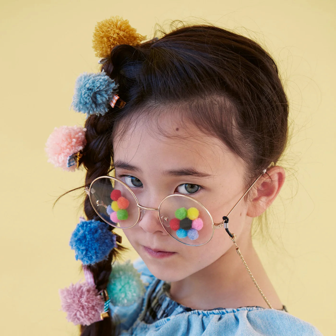 Pompom Gingham Hair Clips
