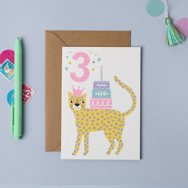 Age 3 Leopard Kid's Birthday Card | Children’s Birthday Card