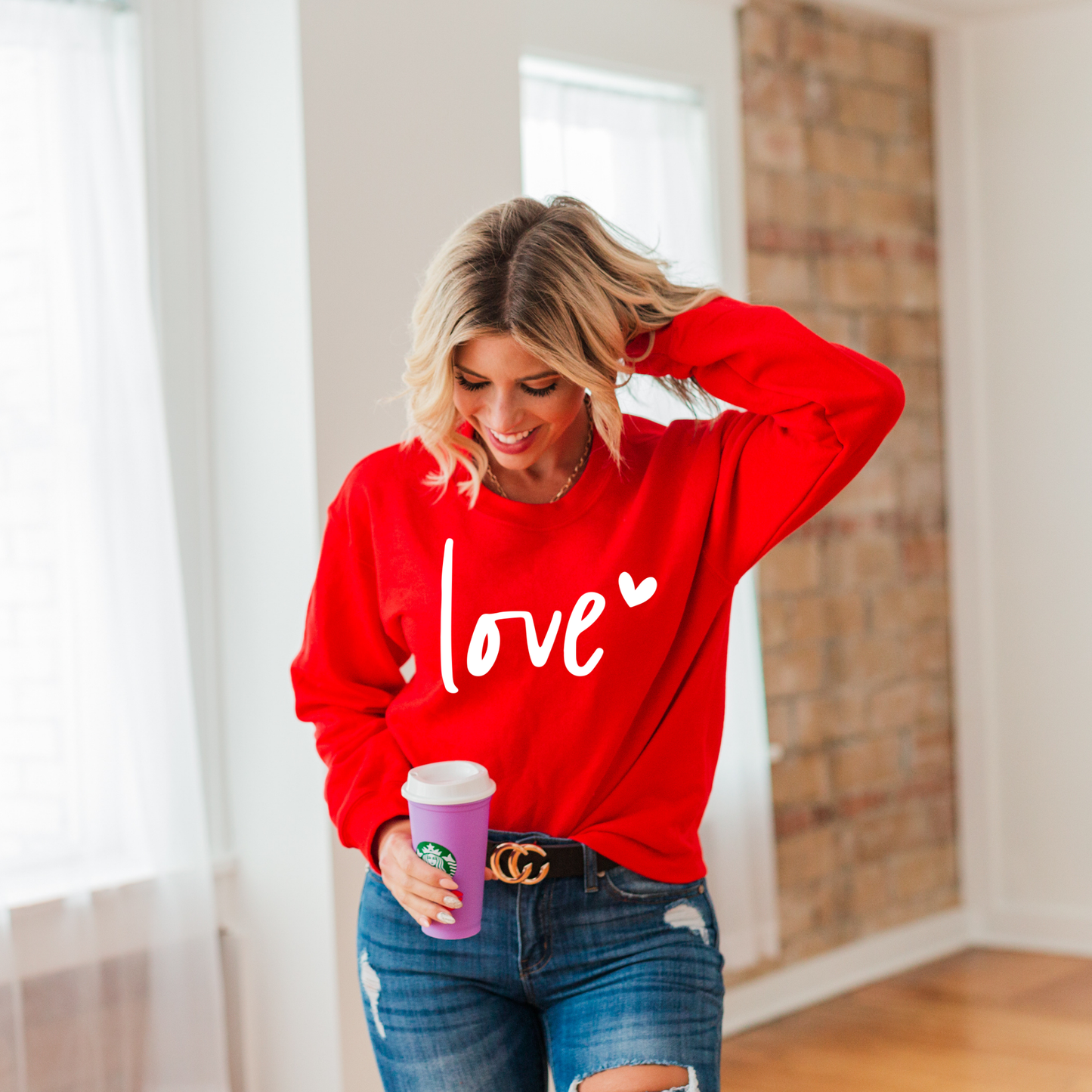 Love XOXO Valentine Adult Crewneck Sweatshirt: SM / Red