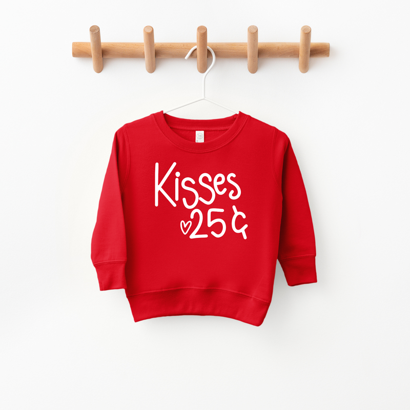 Kisses 25 Cents Kids Valentines Day Sweatshirt: Red / 5T