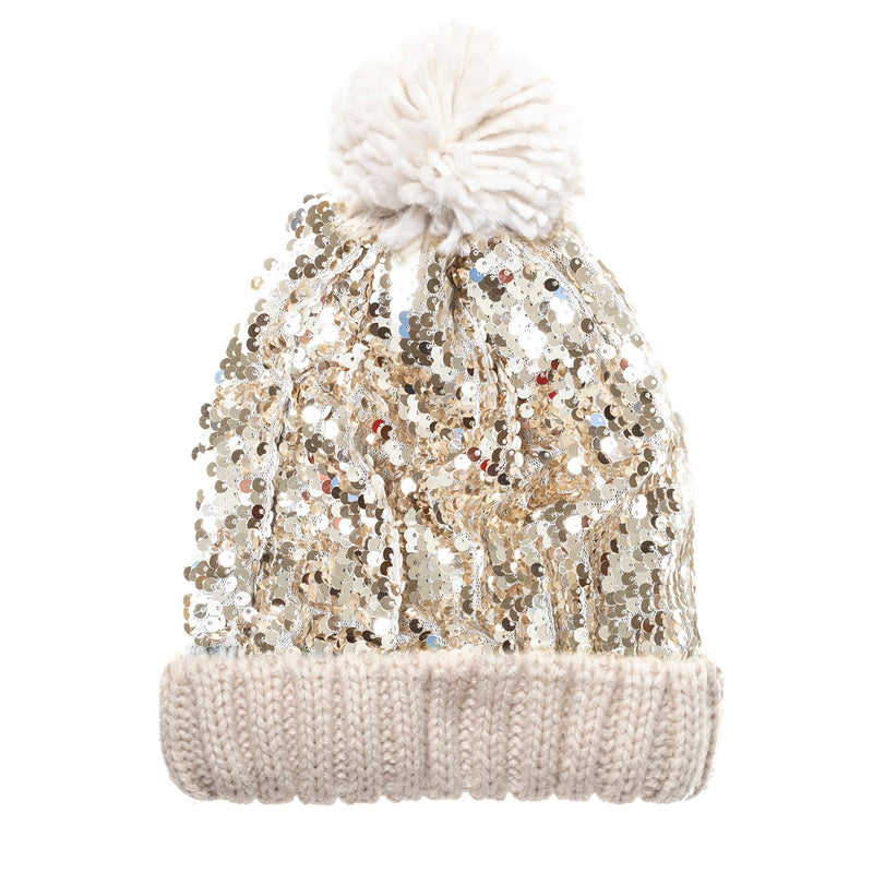 Shimmer Sequin Knitted Hat 3-6 White