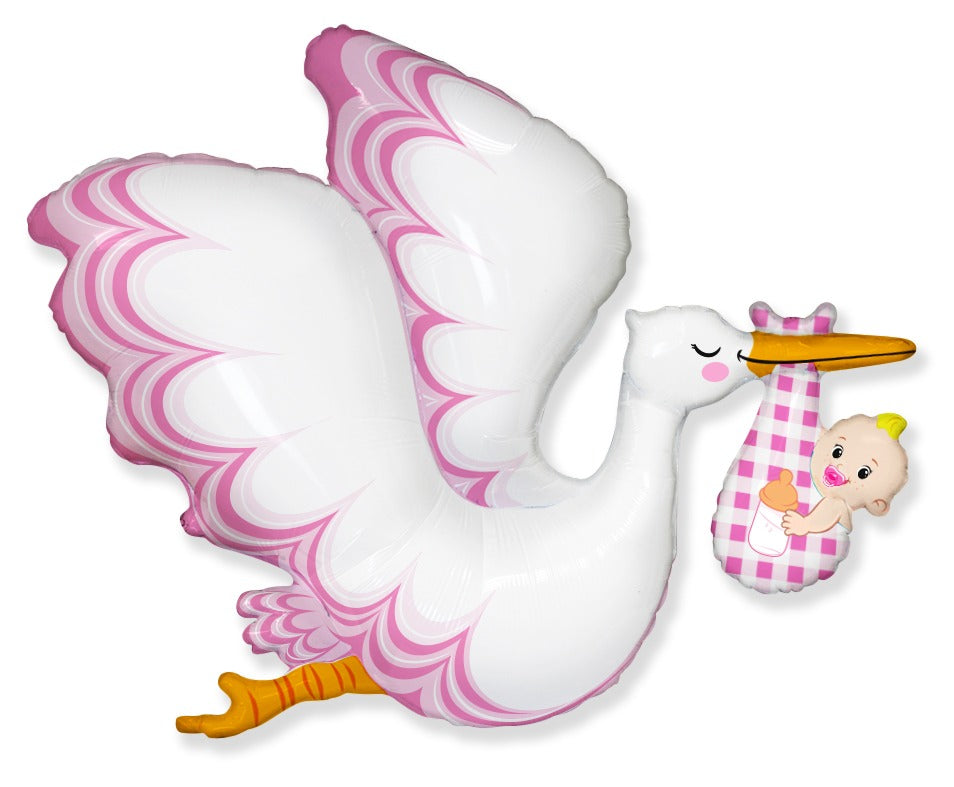 Helium Foil Balloon- 30" Stork Baby Girl