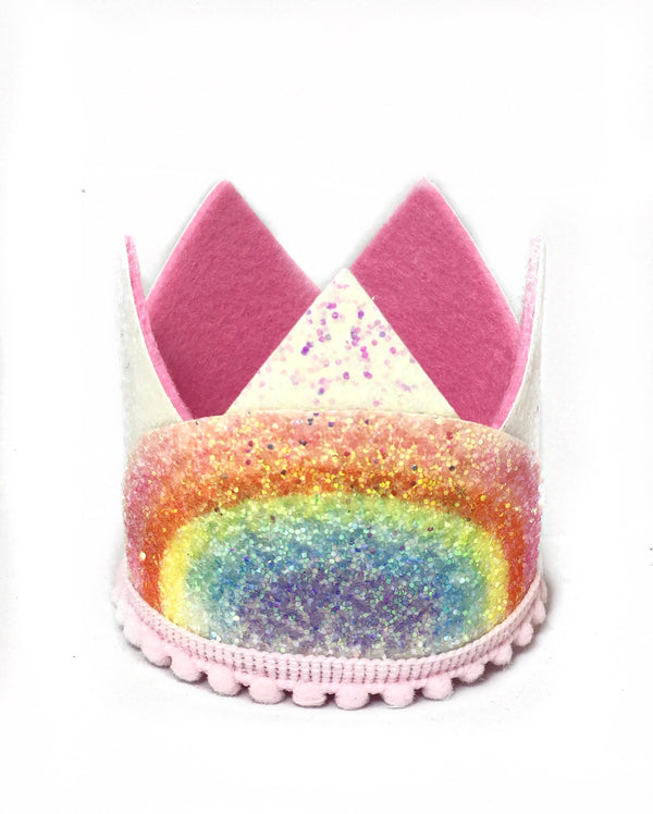White Glitter Crown- Rainbow