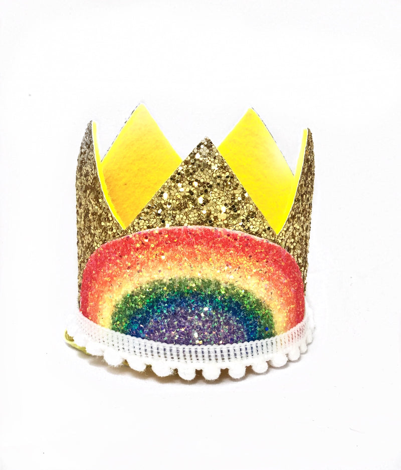 Gold Glitter Crown- Rainbow