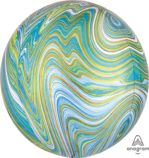 Helium Foil Balloon- 16" Blue-Green Marblez Orbz