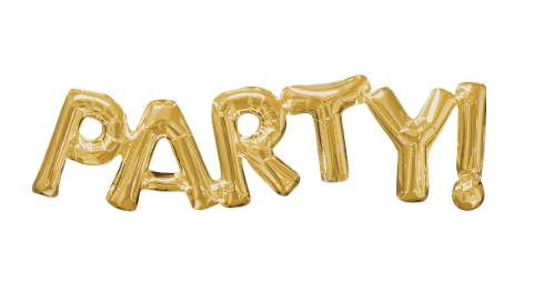 Foil Balloon- Anagram PARTY! Gold Upper Case Phrase Air Filled