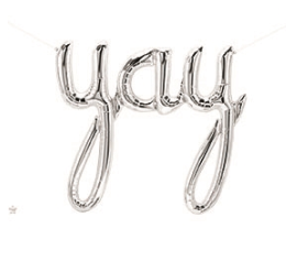 Foil Balloon- 45" Silver Yay Script Balloon