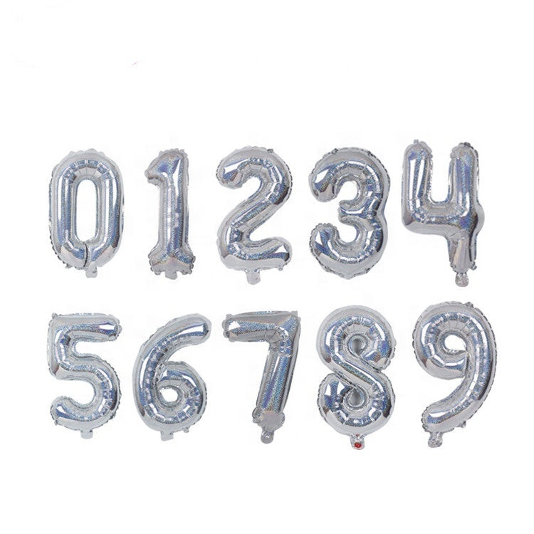 Helium Foil Balloon- 40" Silver Holographic Numbers 0-9